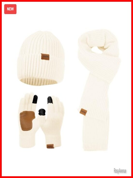 Winter Knit Beanie Hat Scarf Gloves Cold Weather Set, Touchscreen Gloves main image 4
